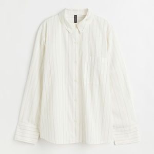 H&M Cream/Striped Oversized Poplin Shirt - XS